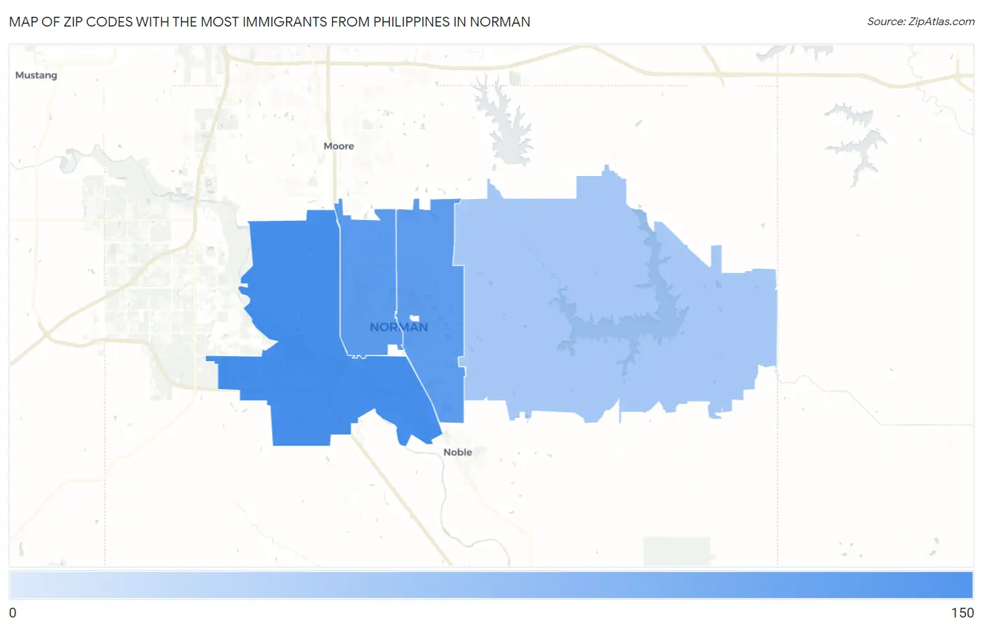 Zip Codes with the Most Immigrants from Philippines in Norman Map
