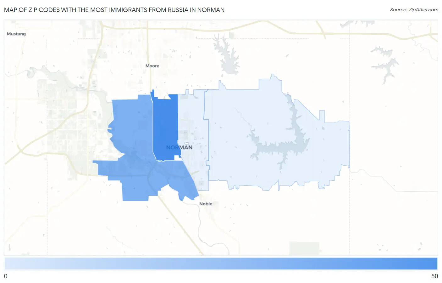 Zip Codes with the Most Immigrants from Russia in Norman Map
