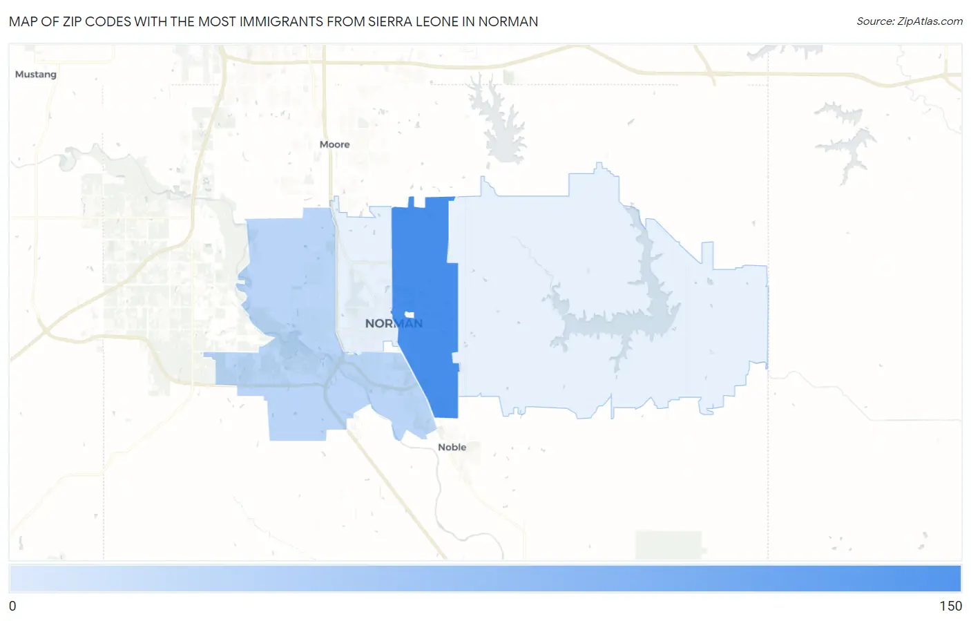Zip Codes with the Most Immigrants from Sierra Leone in Norman Map