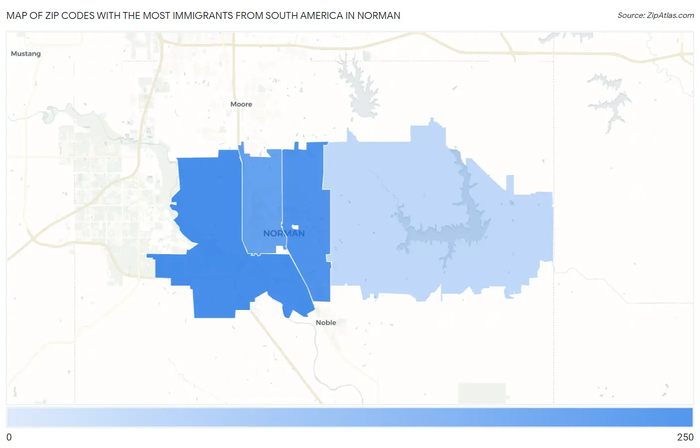 Zip Codes with the Most Immigrants from South America in Norman Map