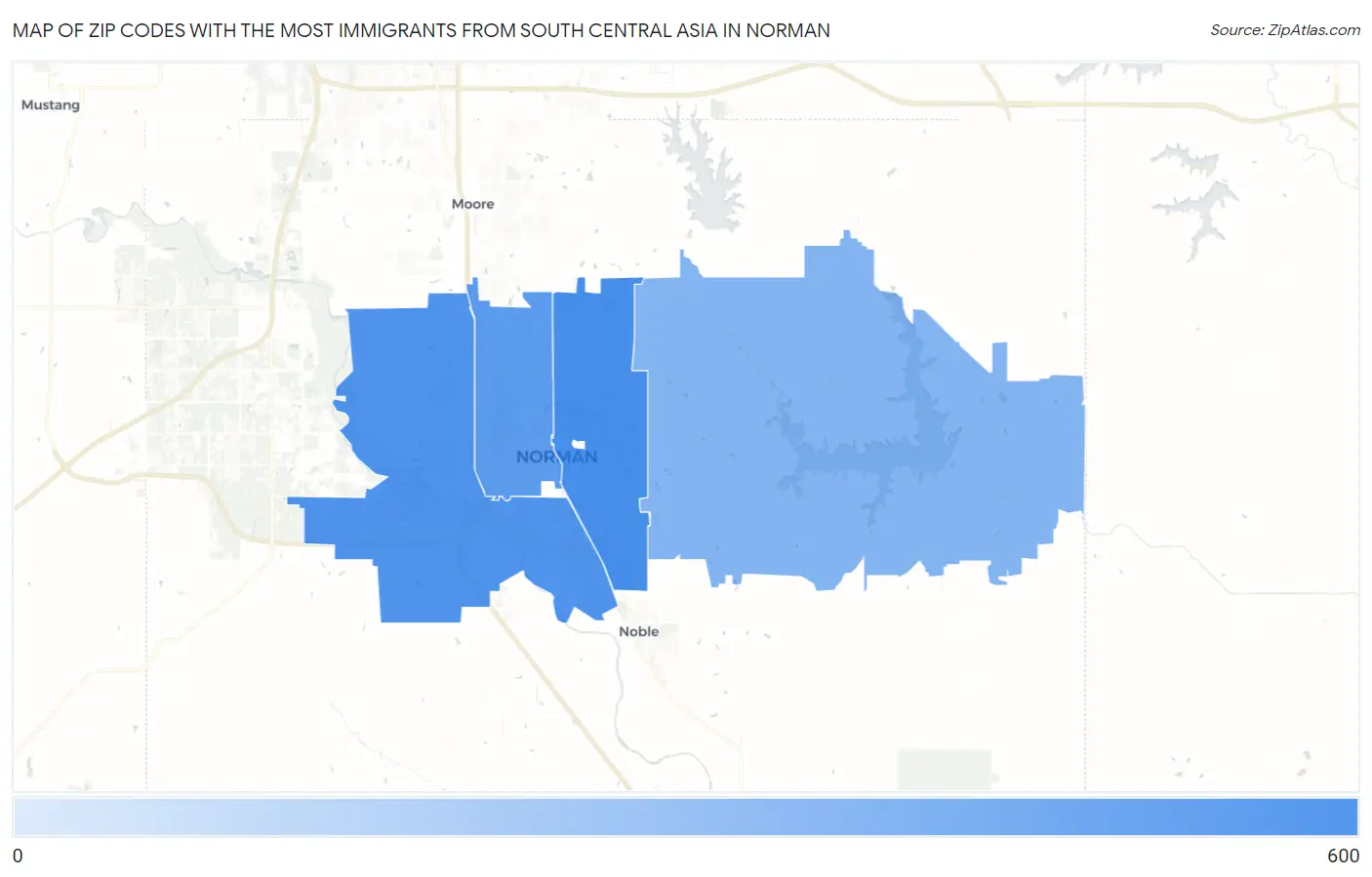 Zip Codes with the Most Immigrants from South Central Asia in Norman Map