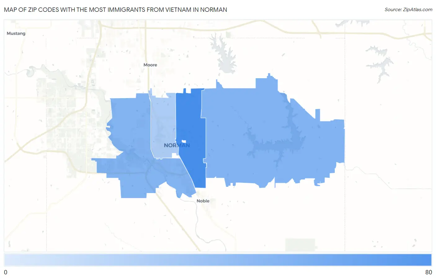 Zip Codes with the Most Immigrants from Vietnam in Norman Map
