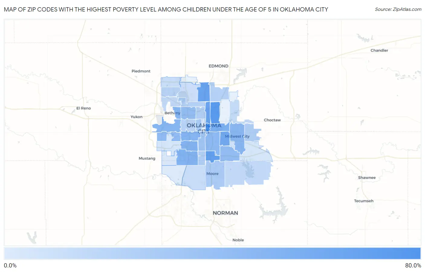 Zip Codes with the Highest Poverty Level Among Children Under the Age of 5 in Oklahoma City Map