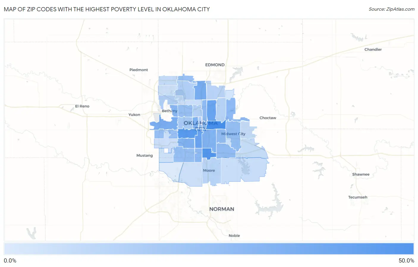 Zip Codes with the Highest Poverty Level in Oklahoma City Map