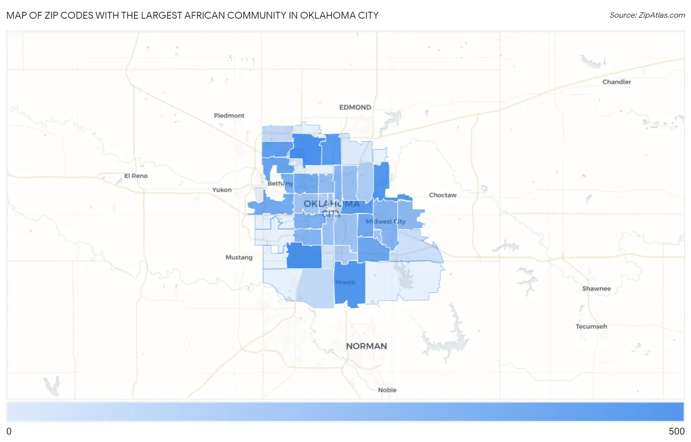 Zip Codes with the Largest African Community in Oklahoma City Map