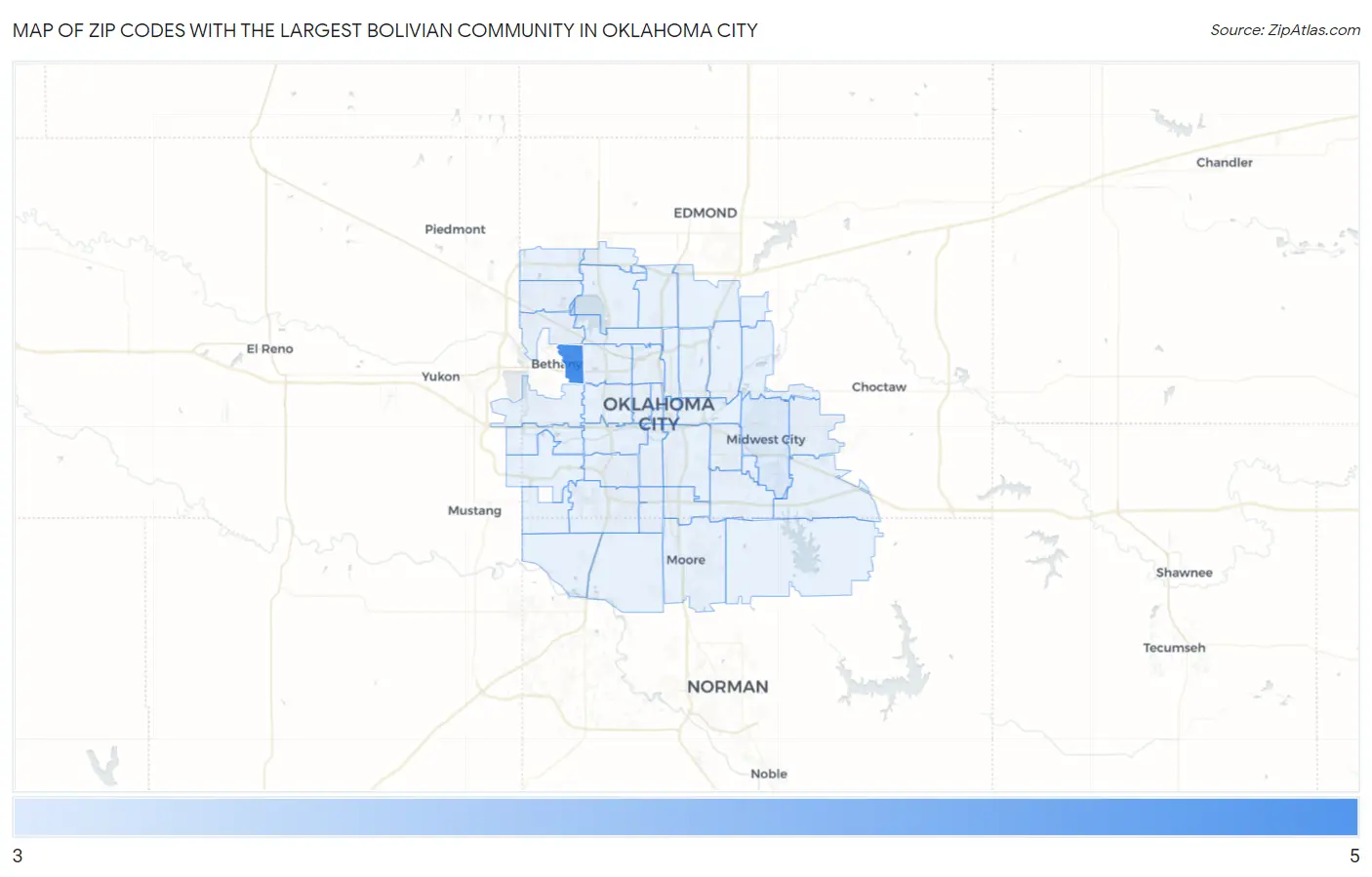 Zip Codes with the Largest Bolivian Community in Oklahoma City Map