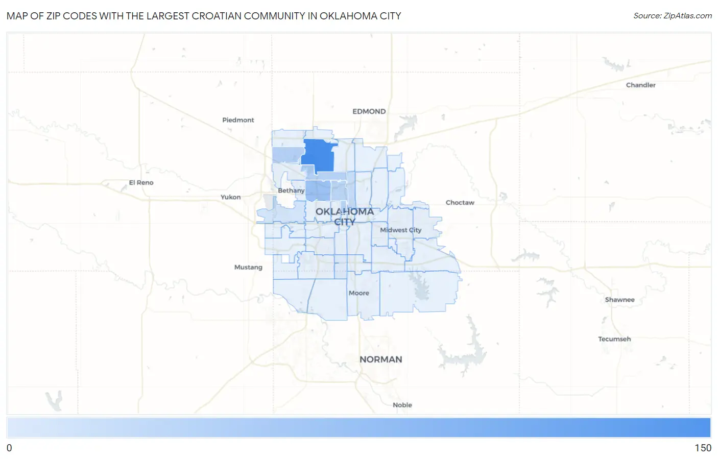 Zip Codes with the Largest Croatian Community in Oklahoma City Map