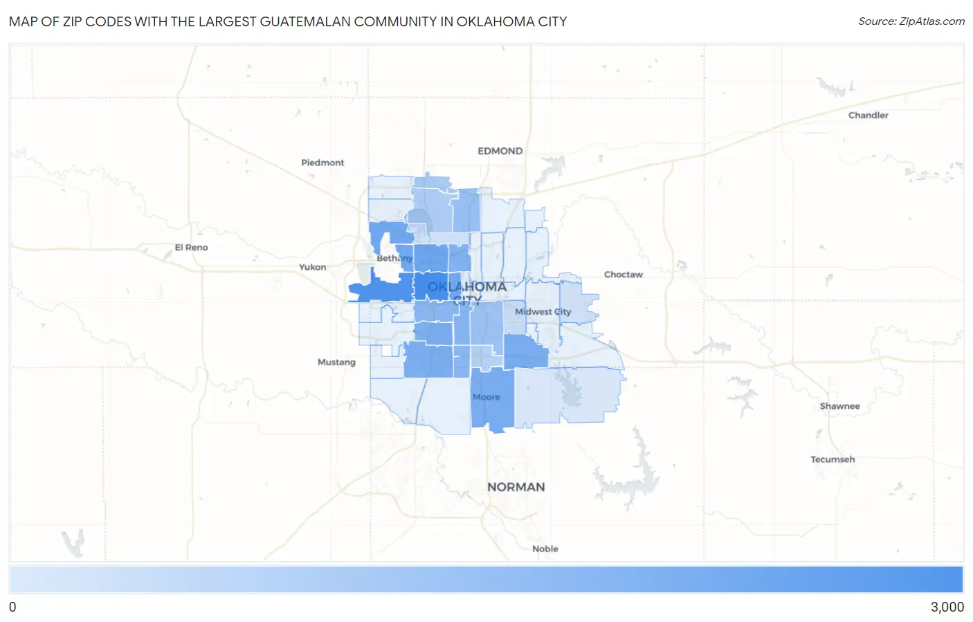 Zip Codes with the Largest Guatemalan Community in Oklahoma City Map