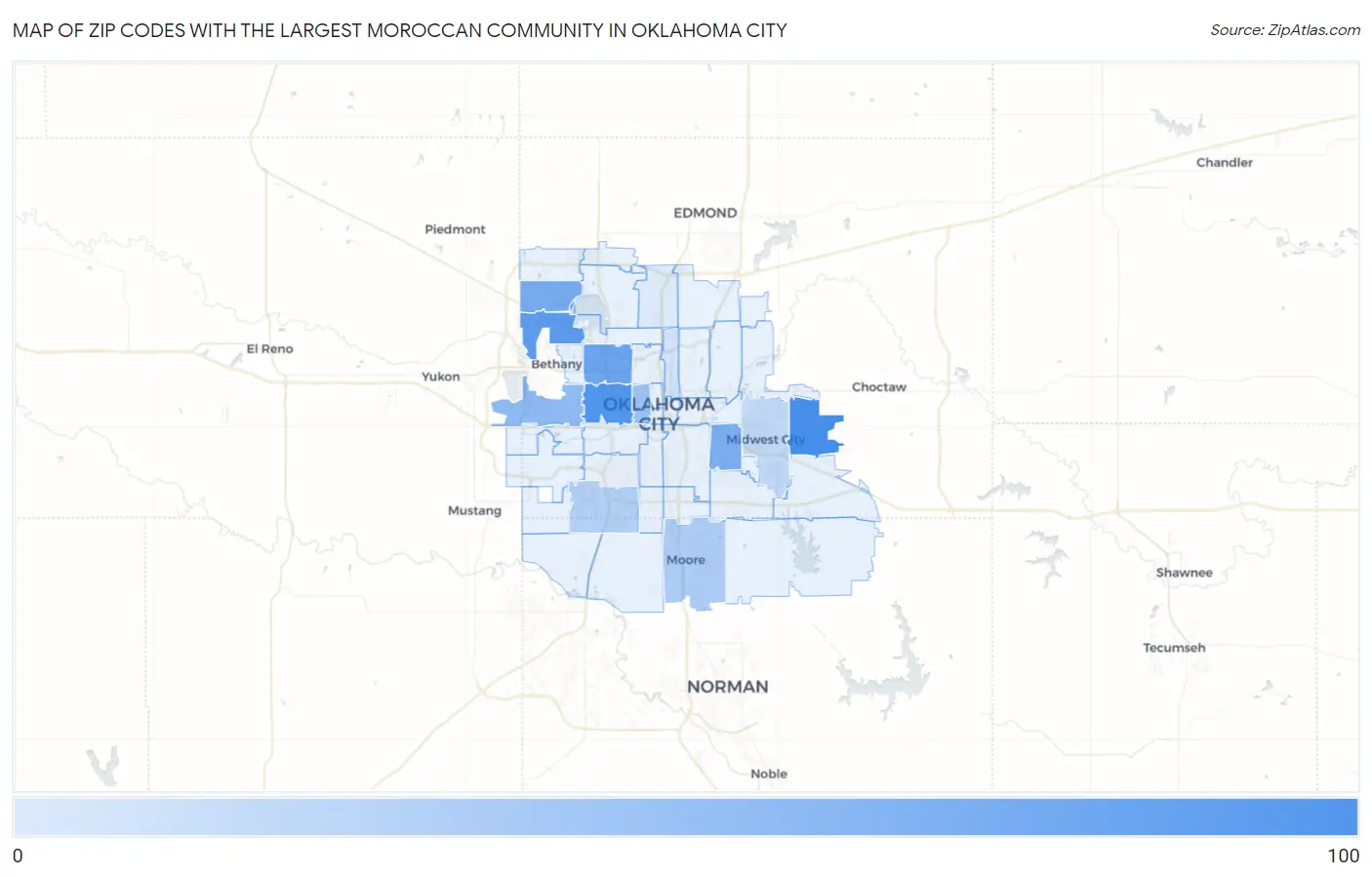 Zip Codes with the Largest Moroccan Community in Oklahoma City Map