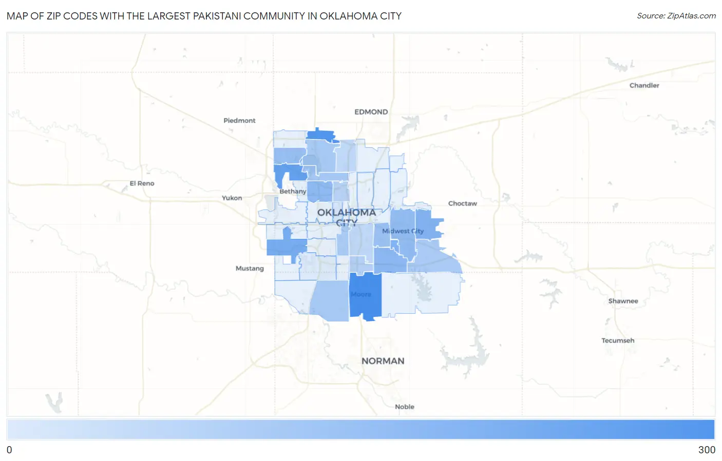 Zip Codes with the Largest Pakistani Community in Oklahoma City Map