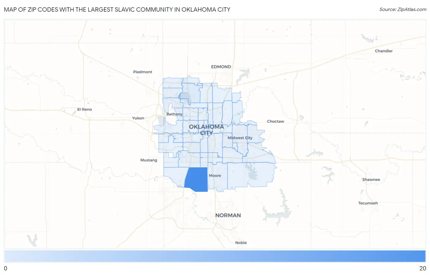 Zip Codes with the Largest Slavic Community in Oklahoma City Map