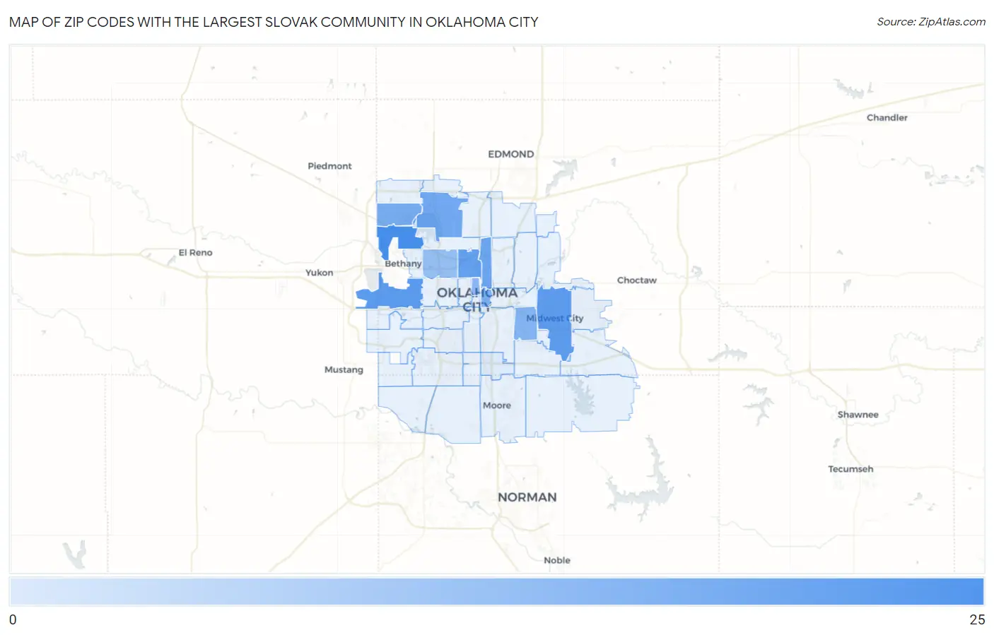 Zip Codes with the Largest Slovak Community in Oklahoma City Map