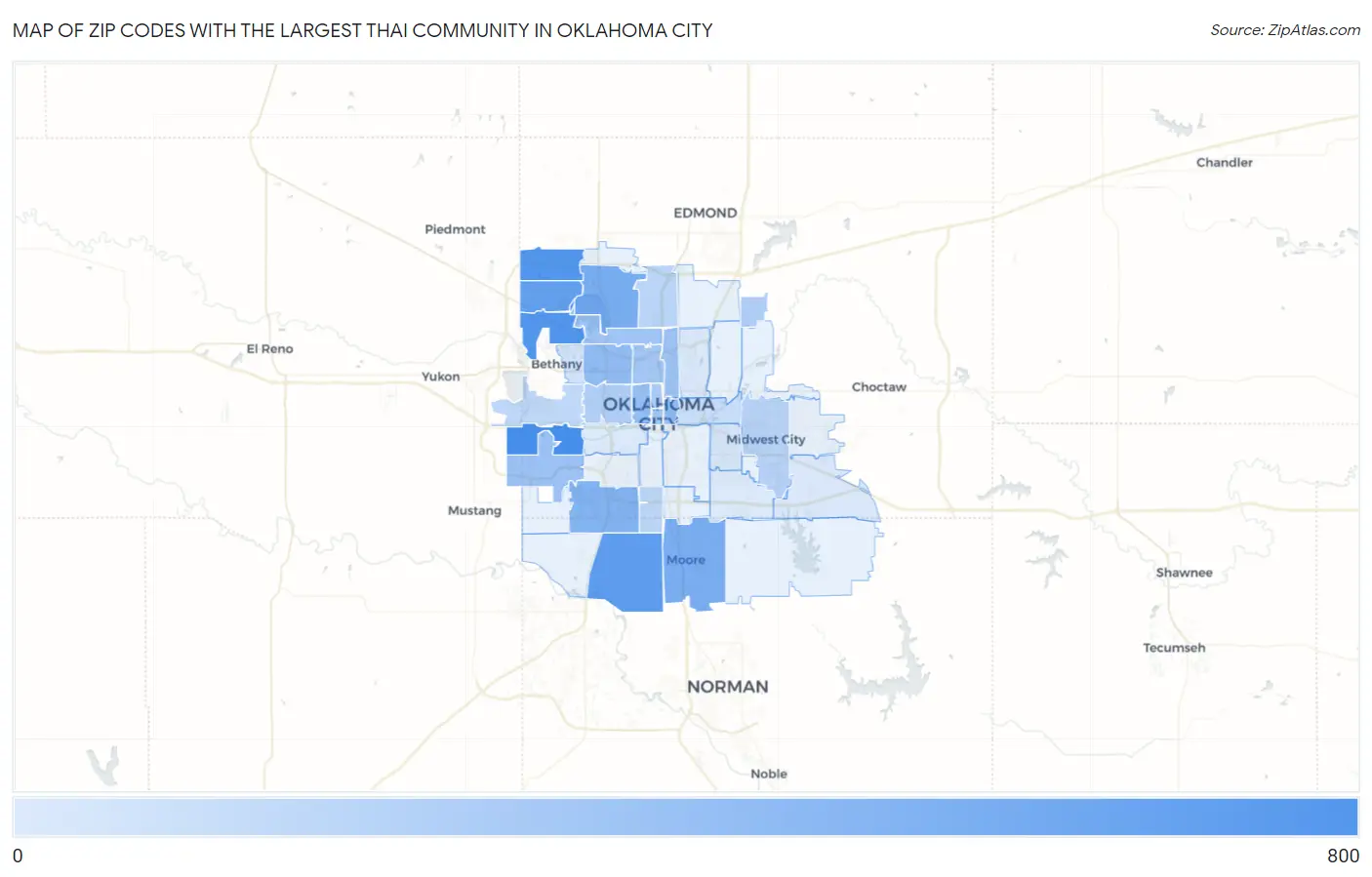 Zip Codes with the Largest Thai Community in Oklahoma City Map