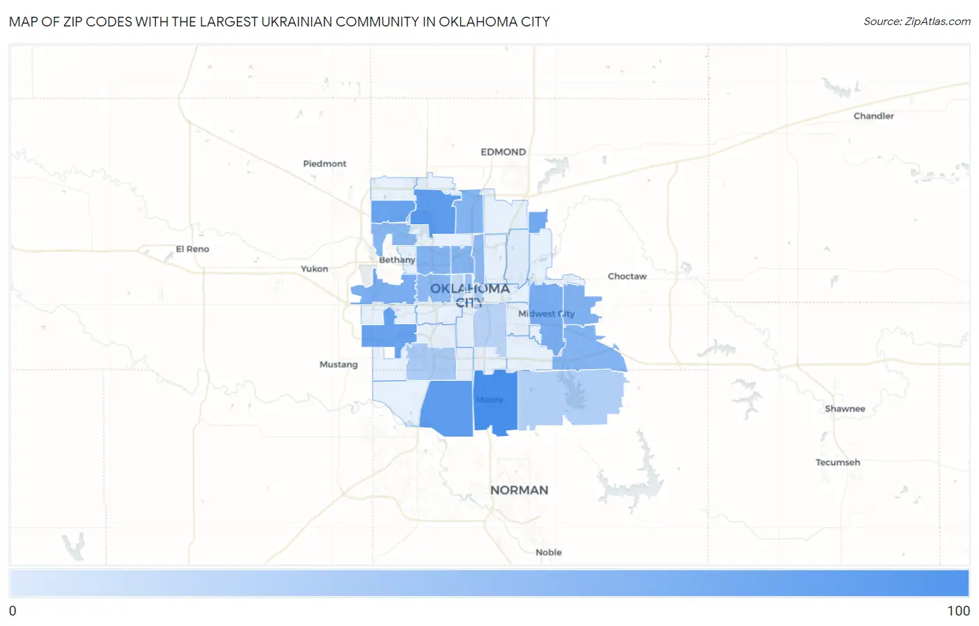 Zip Codes with the Largest Ukrainian Community in Oklahoma City Map
