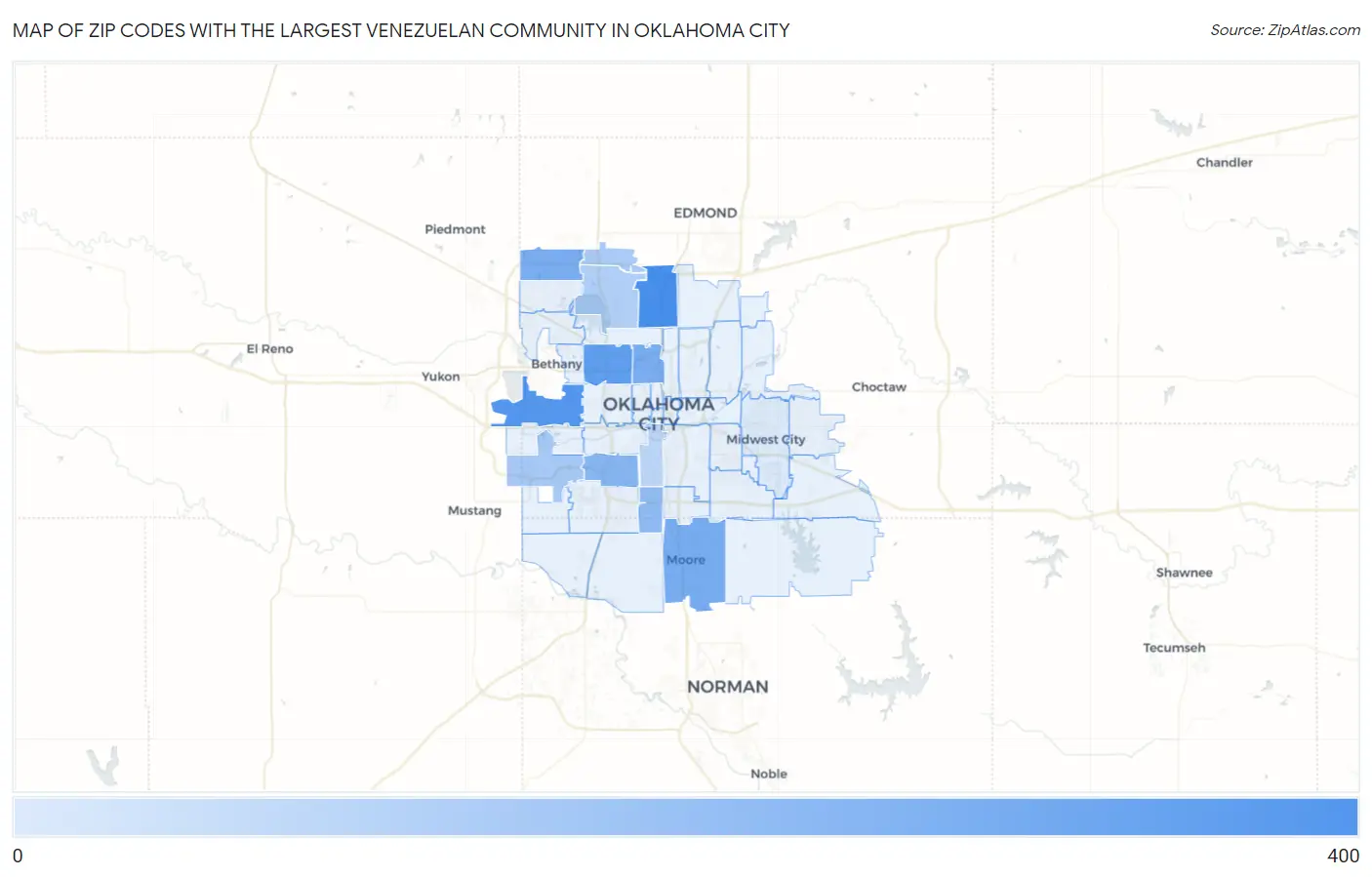 Zip Codes with the Largest Venezuelan Community in Oklahoma City Map