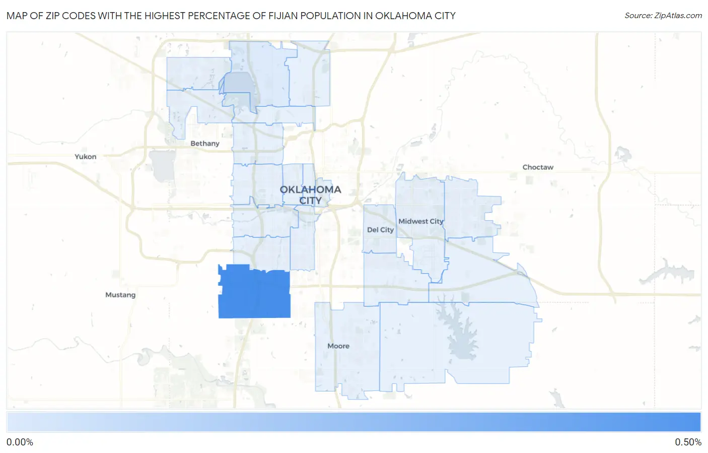 Zip Codes with the Highest Percentage of Fijian Population in Oklahoma City Map