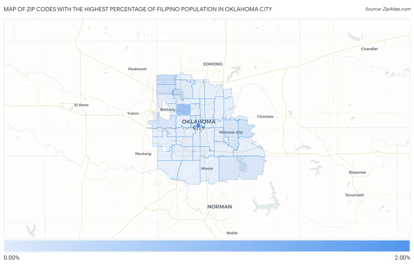 Zip Codes with the Highest Percentage of Filipino Population in Oklahoma City Map
