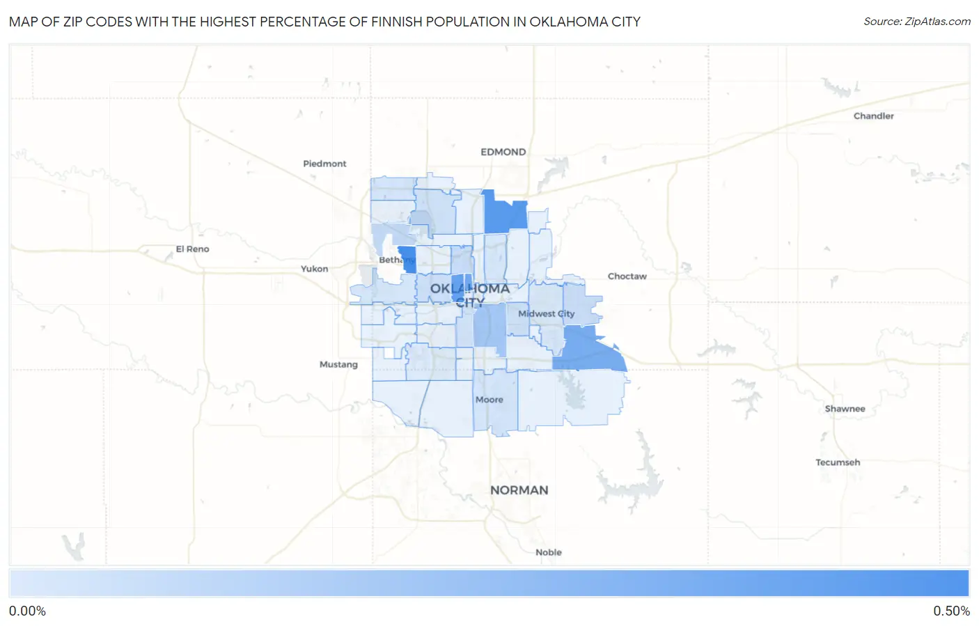 Zip Codes with the Highest Percentage of Finnish Population in Oklahoma City Map