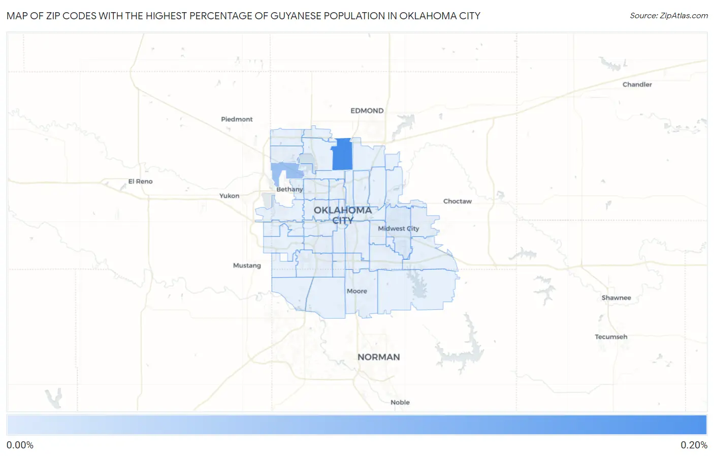 Zip Codes with the Highest Percentage of Guyanese Population in Oklahoma City Map