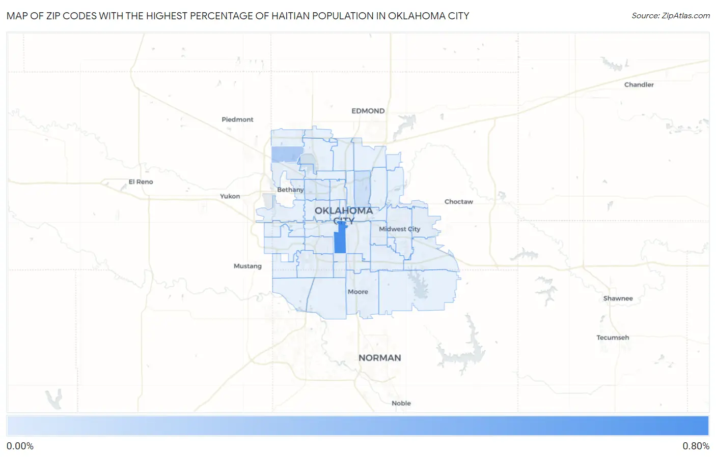 Zip Codes with the Highest Percentage of Haitian Population in Oklahoma City Map