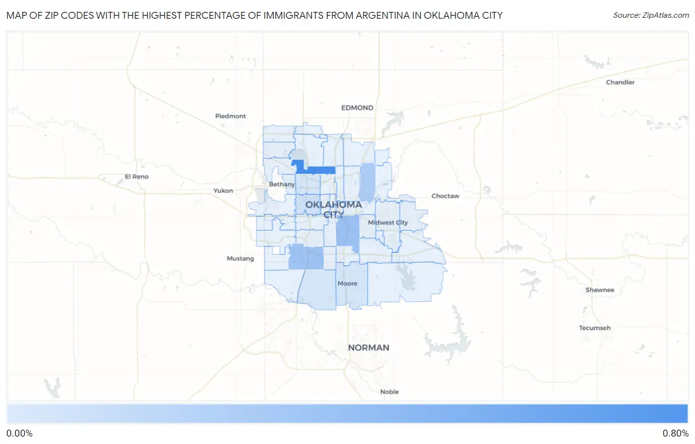 Zip Codes with the Highest Percentage of Immigrants from Argentina in Oklahoma City Map