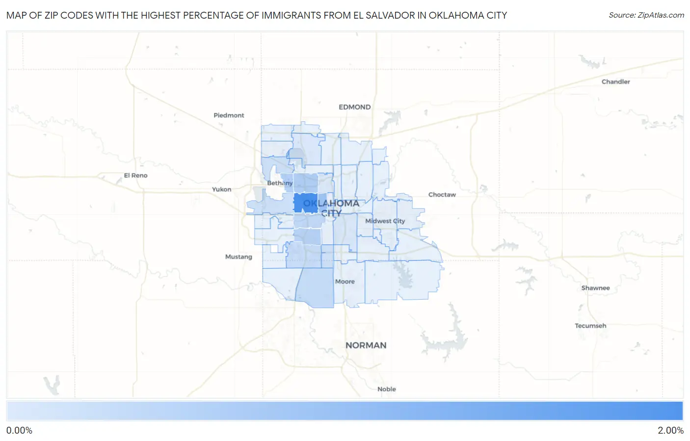 Zip Codes with the Highest Percentage of Immigrants from El Salvador in Oklahoma City Map