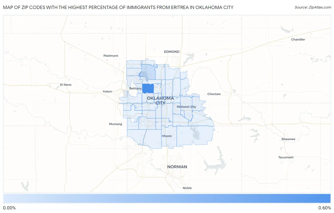 Zip Codes with the Highest Percentage of Immigrants from Eritrea in Oklahoma City Map