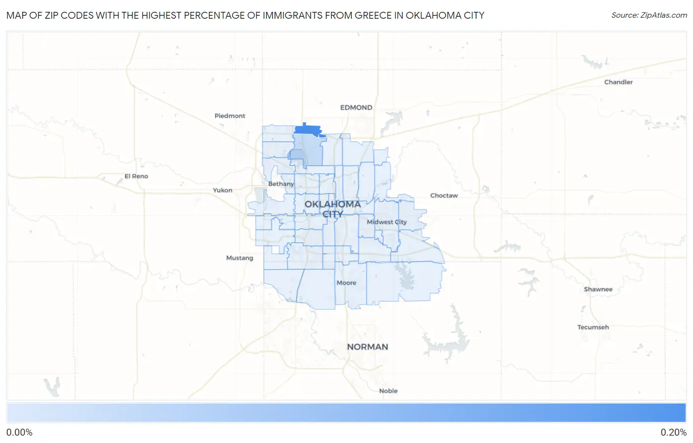 Zip Codes with the Highest Percentage of Immigrants from Greece in Oklahoma City Map