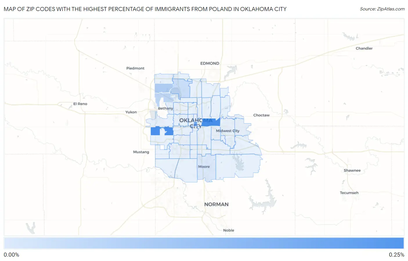 Zip Codes with the Highest Percentage of Immigrants from Poland in Oklahoma City Map