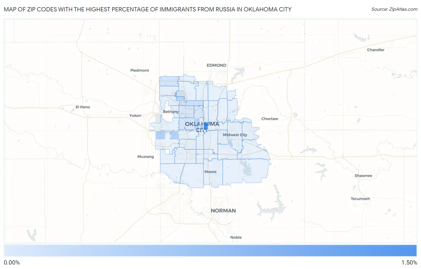 Zip Codes with the Highest Percentage of Immigrants from Russia in Oklahoma City Map