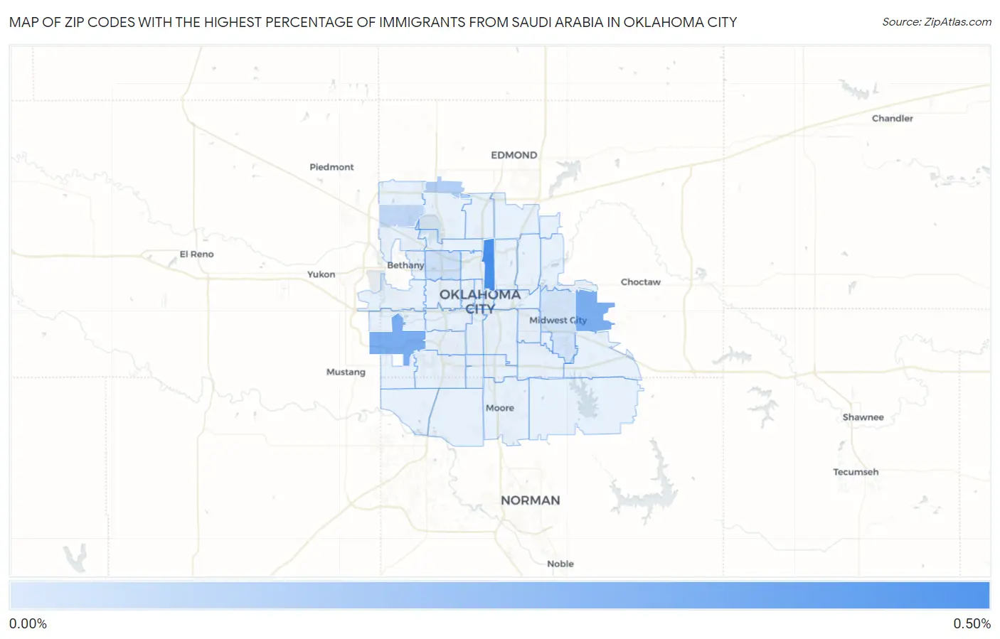 Zip Codes with the Highest Percentage of Immigrants from Saudi Arabia in Oklahoma City Map