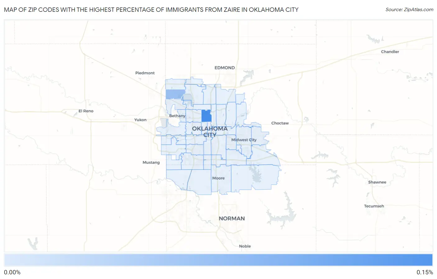 Zip Codes with the Highest Percentage of Immigrants from Zaire in Oklahoma City Map