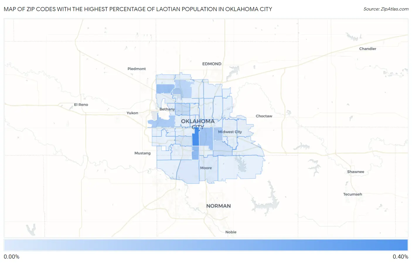 Zip Codes with the Highest Percentage of Laotian Population in Oklahoma City Map