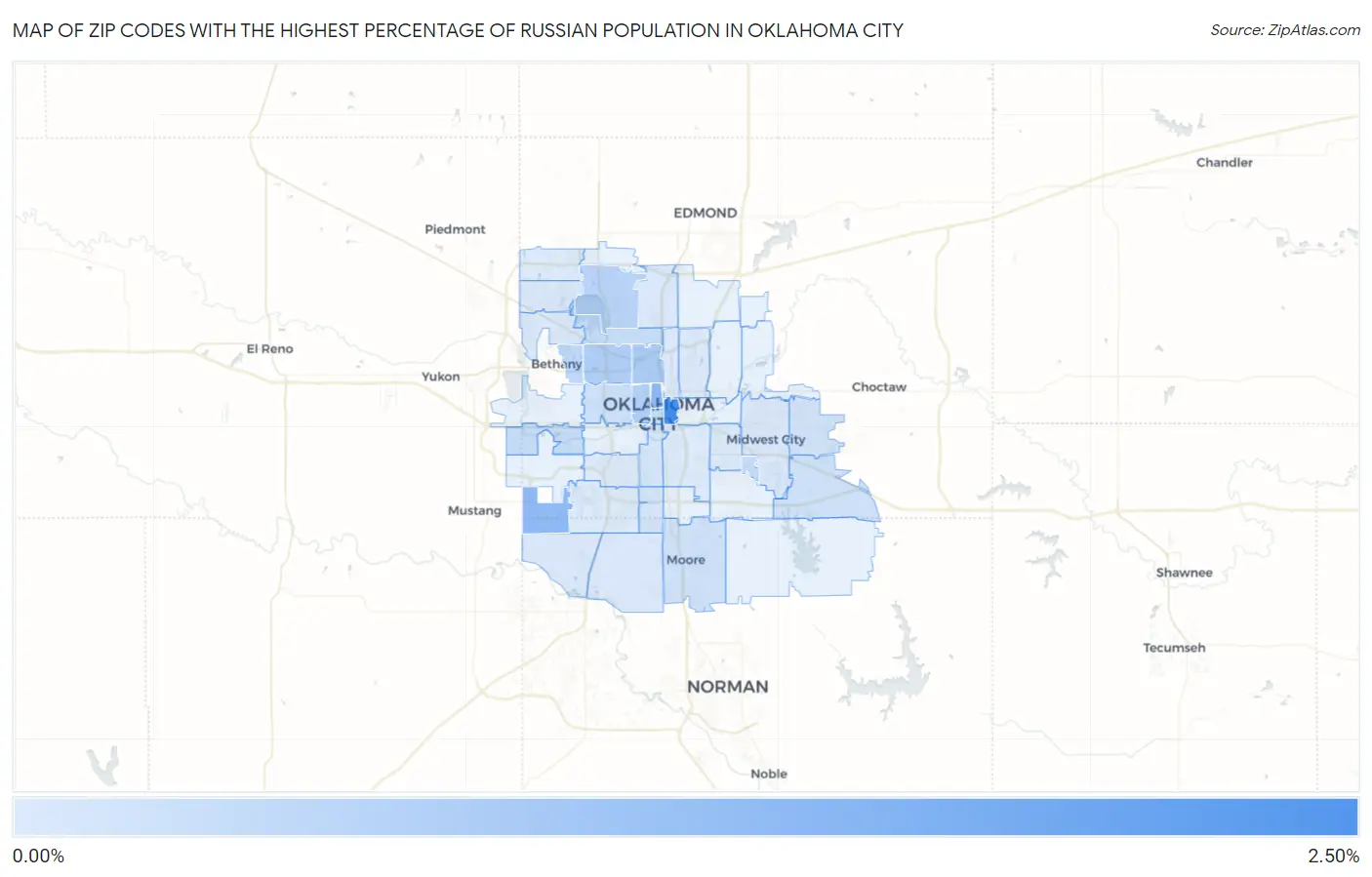 Zip Codes with the Highest Percentage of Russian Population in Oklahoma City Map