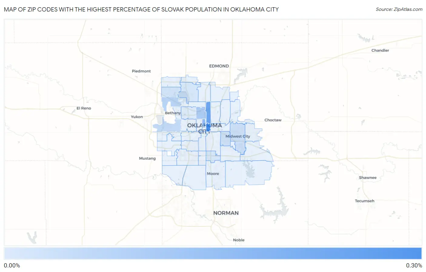 Zip Codes with the Highest Percentage of Slovak Population in Oklahoma City Map