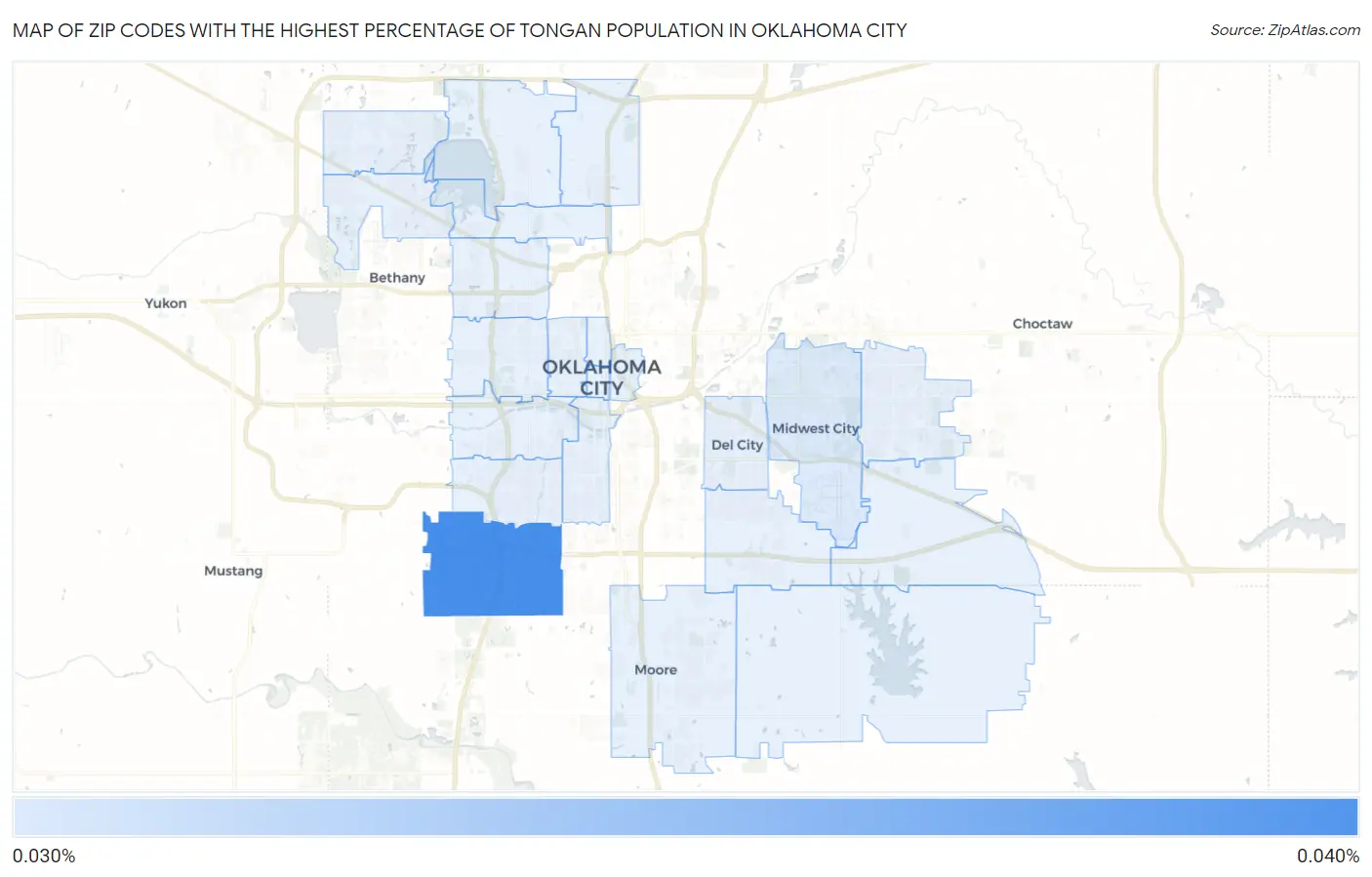 Zip Codes with the Highest Percentage of Tongan Population in Oklahoma City Map