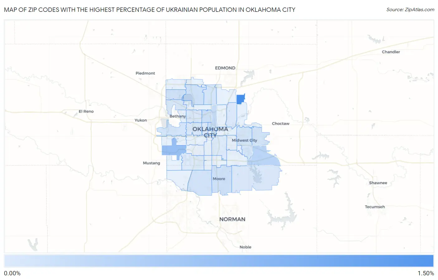 Zip Codes with the Highest Percentage of Ukrainian Population in Oklahoma City Map