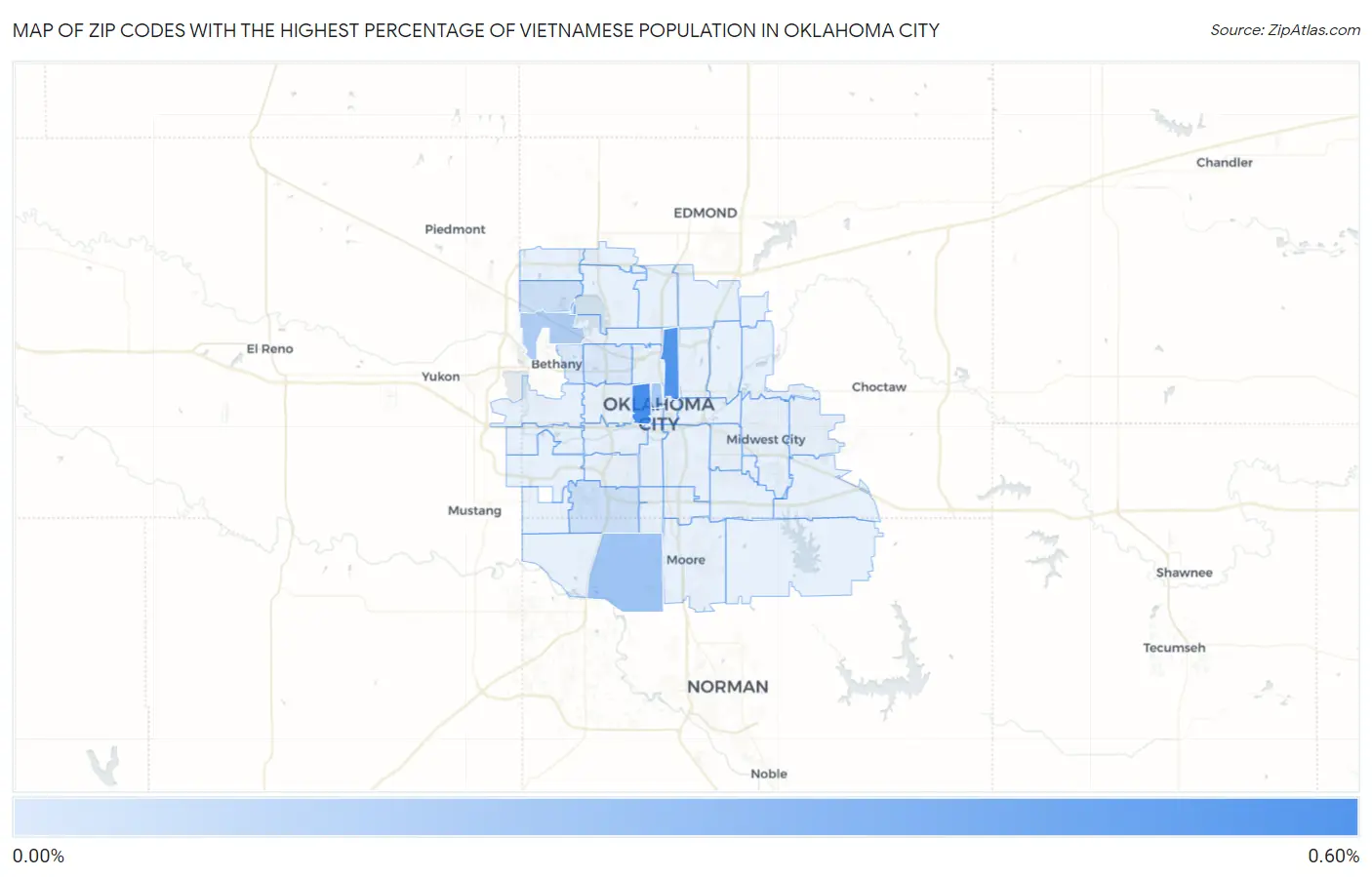 Zip Codes with the Highest Percentage of Vietnamese Population in Oklahoma City Map