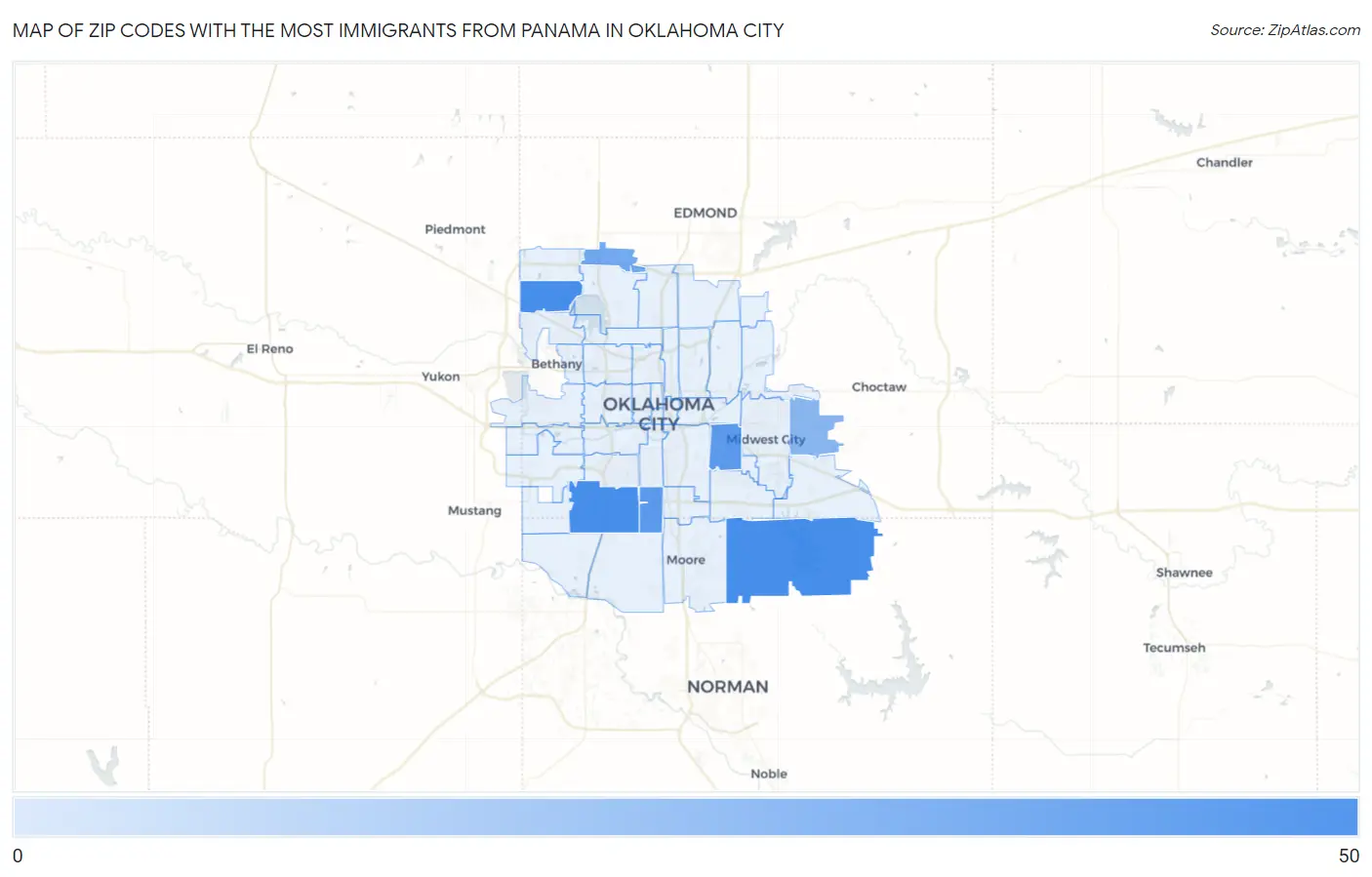 Zip Codes with the Most Immigrants from Panama in Oklahoma City Map