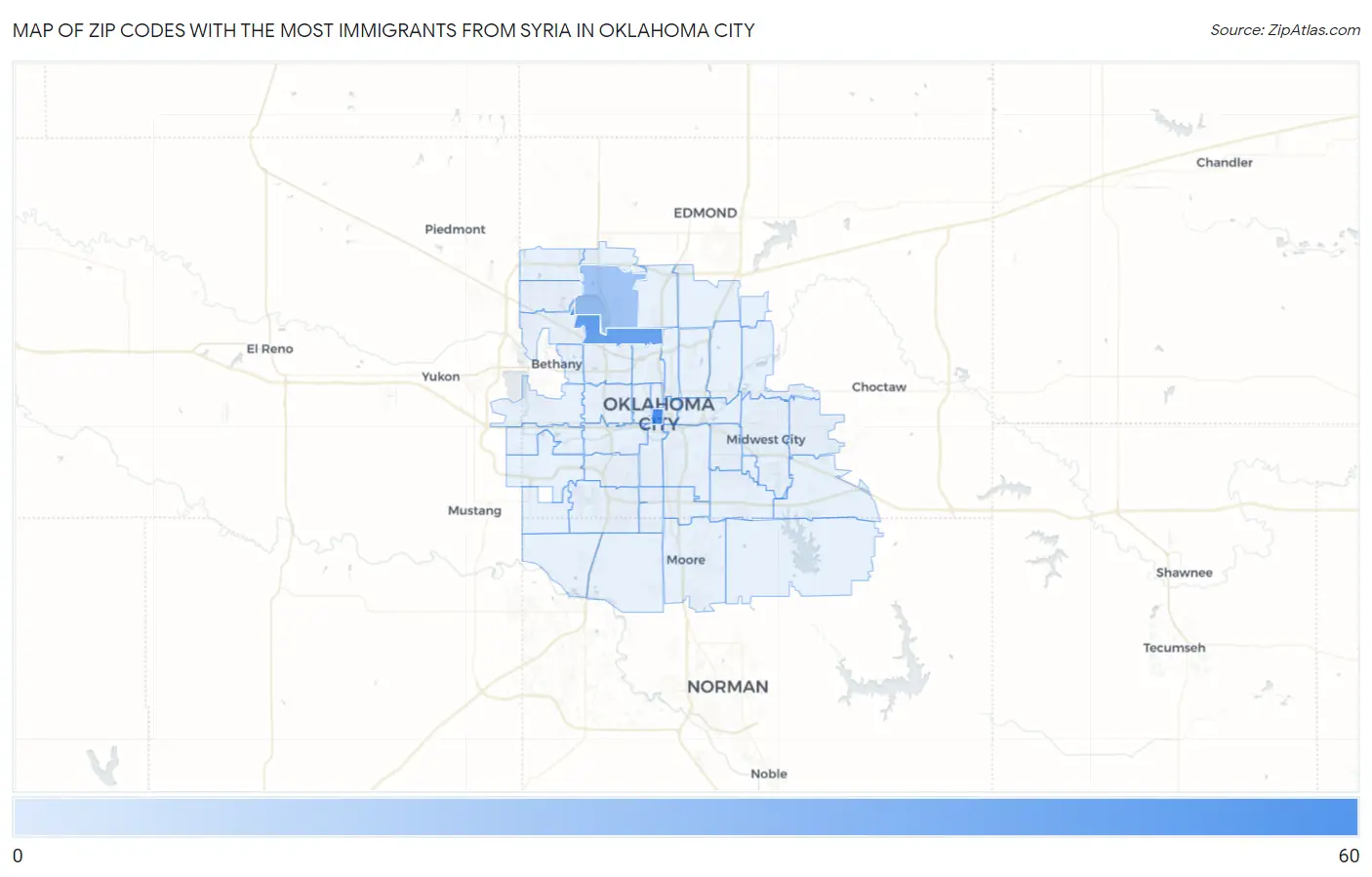 Zip Codes with the Most Immigrants from Syria in Oklahoma City Map