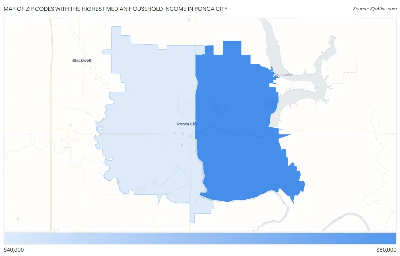 Zip Codes with the Highest Median Household Income in Ponca City Map