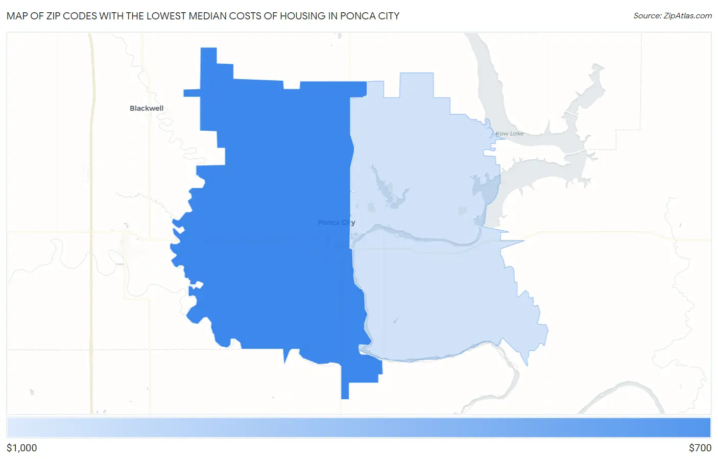 Zip Codes with the Lowest Median Costs of Housing in Ponca City Map