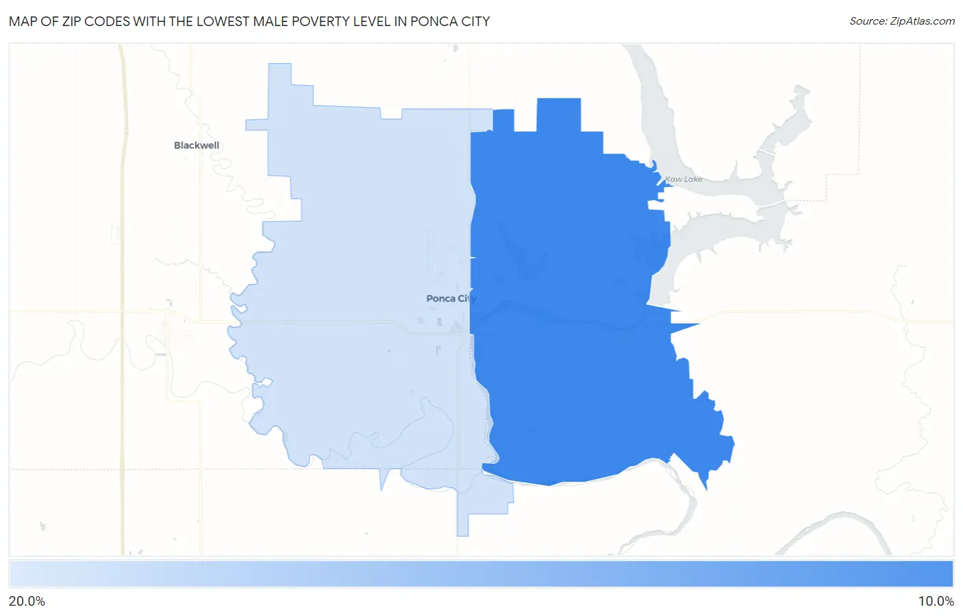 Zip Codes with the Lowest Male Poverty Level in Ponca City Map