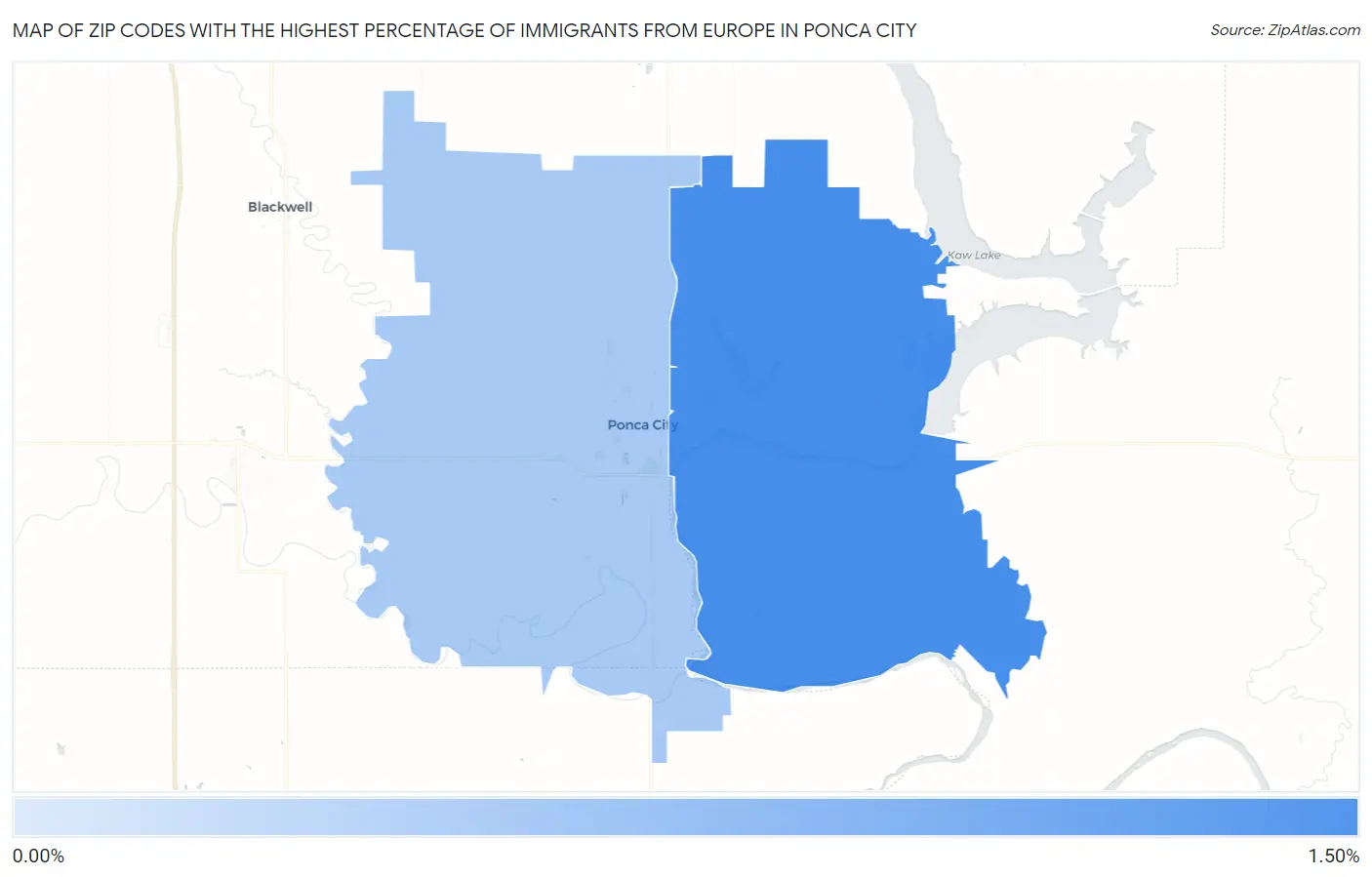 Zip Codes with the Highest Percentage of Immigrants from Europe in Ponca City Map
