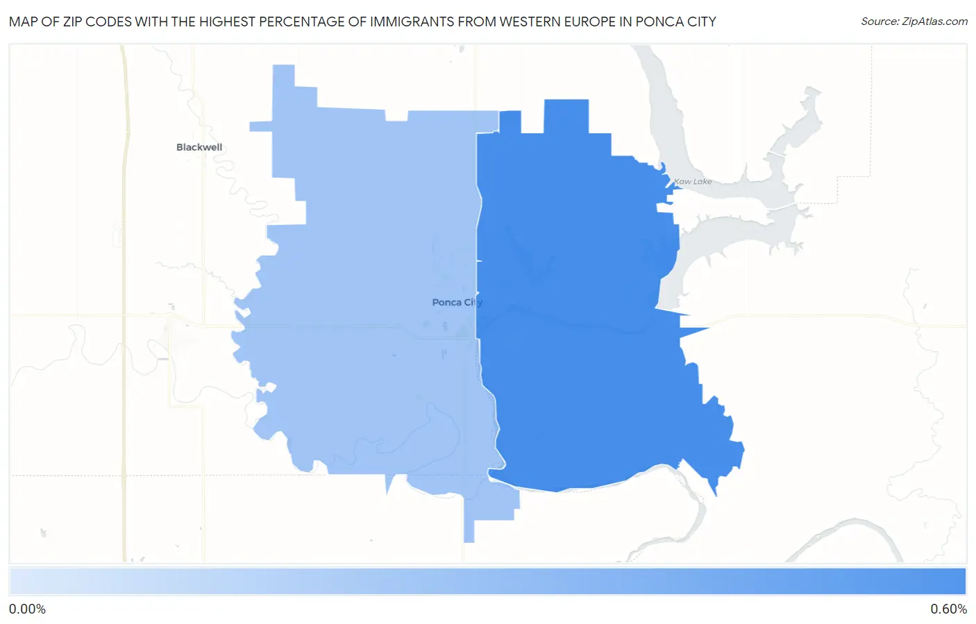 Zip Codes with the Highest Percentage of Immigrants from Western Europe in Ponca City Map