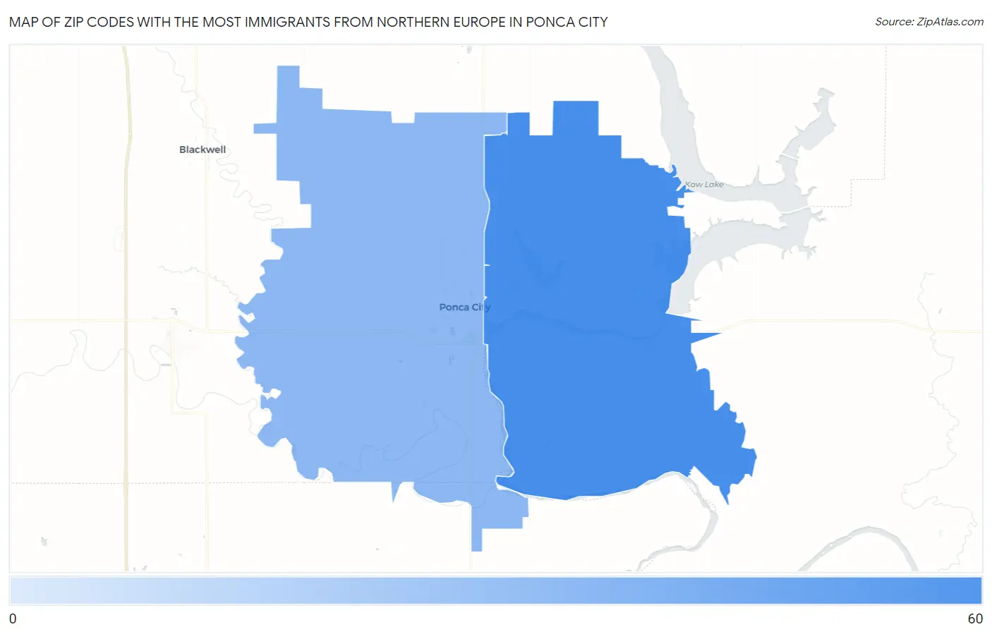Zip Codes with the Most Immigrants from Northern Europe in Ponca City Map