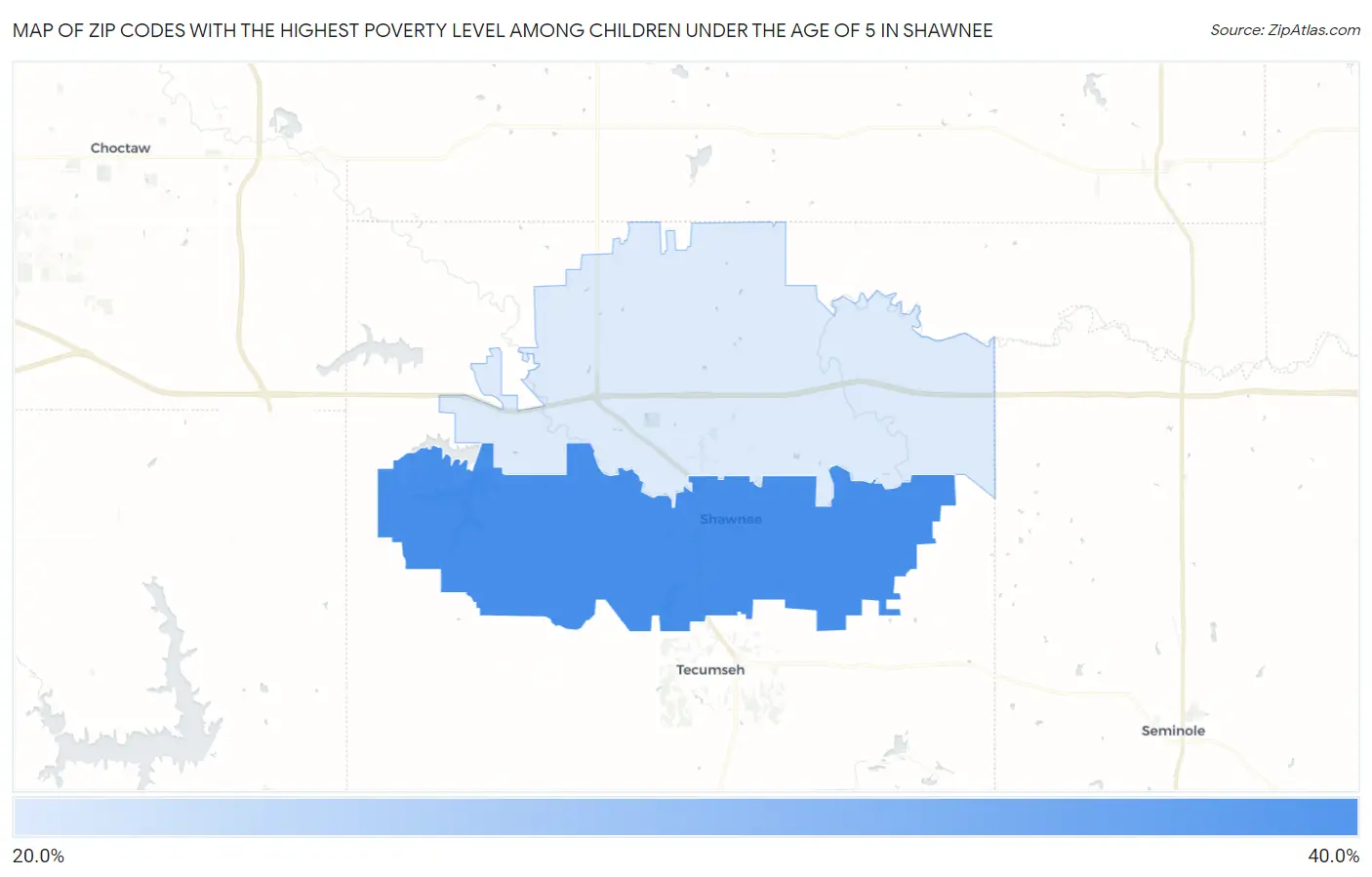 Zip Codes with the Highest Poverty Level Among Children Under the Age of 5 in Shawnee Map
