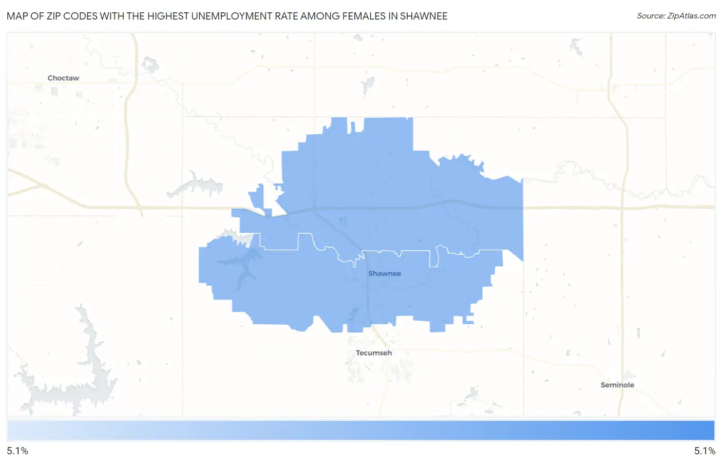 Zip Codes with the Highest Unemployment Rate Among Females in Shawnee Map