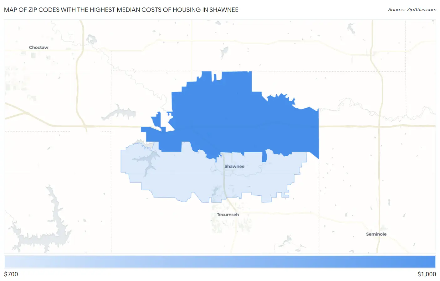 Zip Codes with the Highest Median Costs of Housing in Shawnee Map