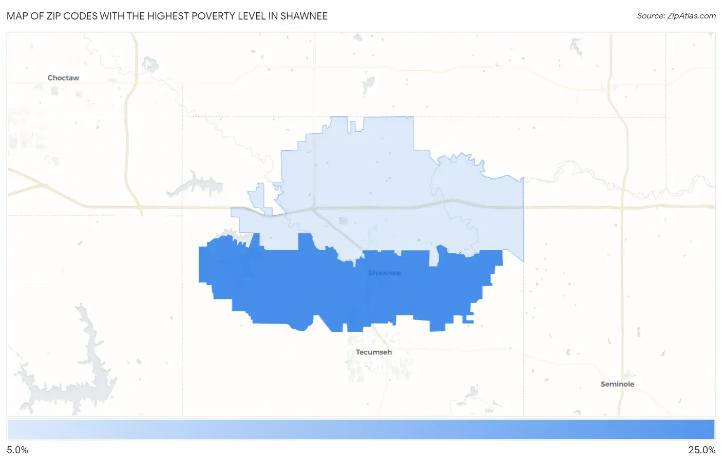 Zip Codes with the Highest Poverty Level in Shawnee Map